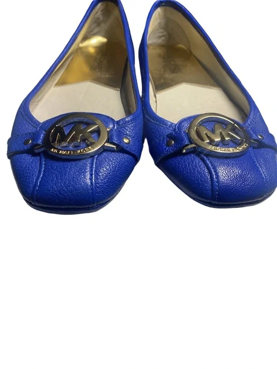 Michael Kors Fulton Moccasin Flats Electric Blue Leather Gold Logo Size 7.5 - Picture 3 of 5